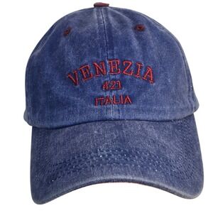 Venezia 421 Italia Blue Faded Denim Embroidered Baseball Cap Hat Adjustable New